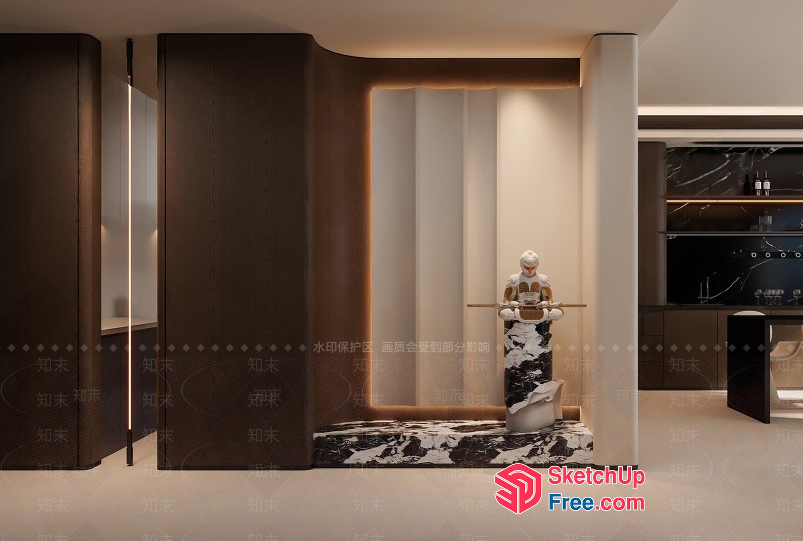 Minimalist Pillar Design With Marble Flooring And Wall 3D SketchUp File