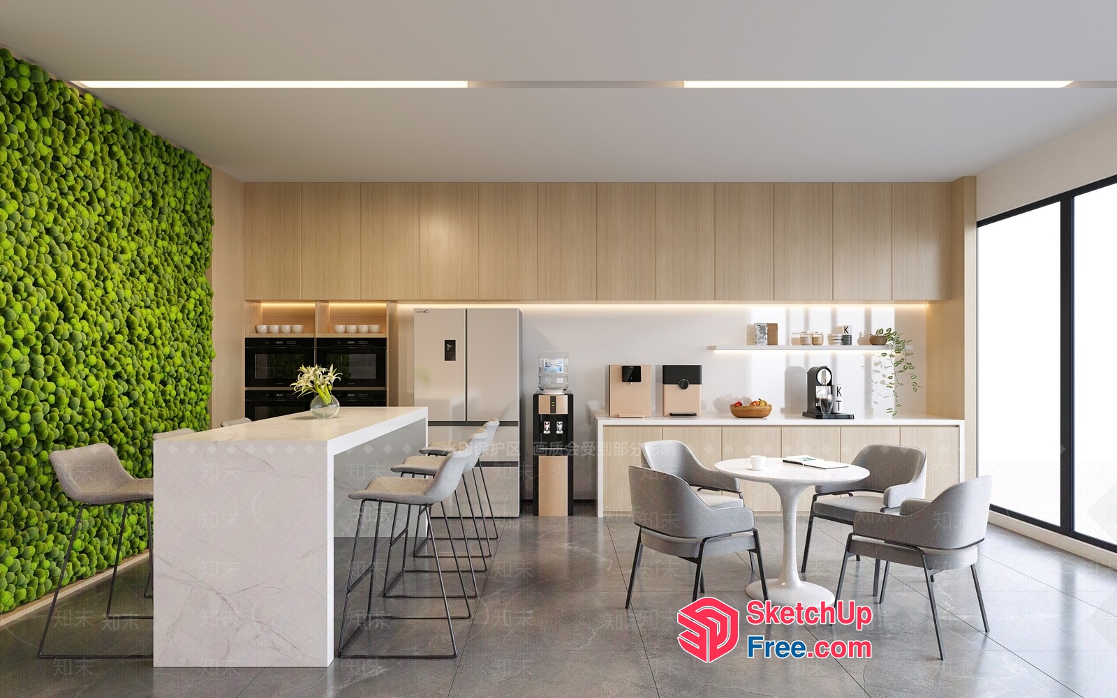 Modern Minimalist Office Kitchen With Green Wall 3D SketchUp File