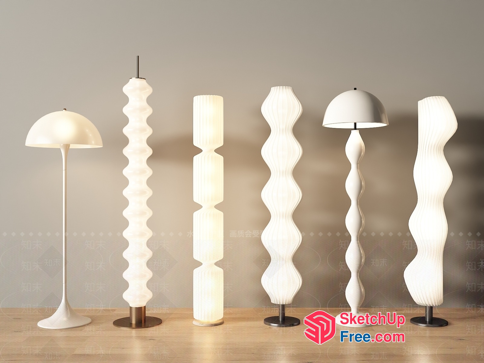 Unique Floor Lamp Designs With Sleek White Shades 3D SketchUp File