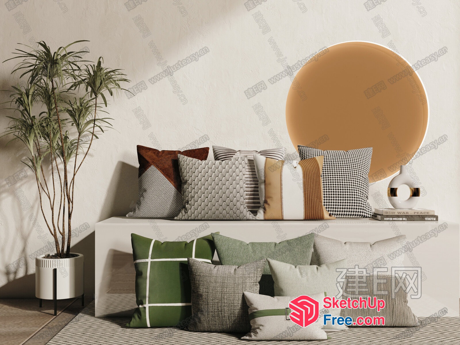 Decorative Pillows And Cushions In A Modern Living Room 3D SketchUp File