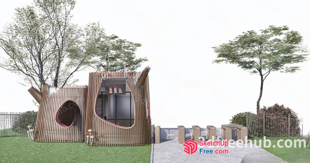 Wooden Playhouse With Mushroom Shaped Windows 3D SketchUp File