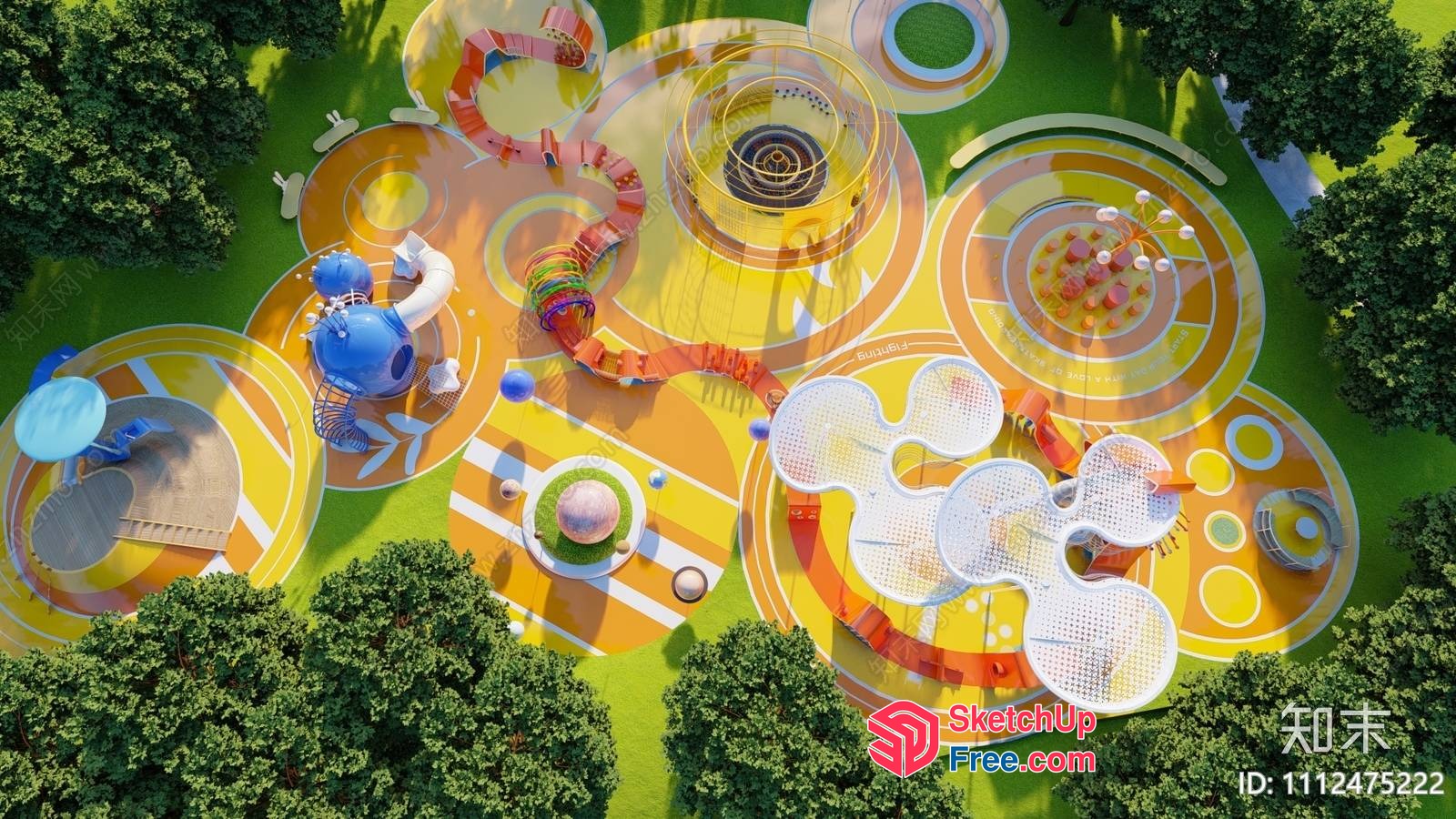Vibrant Modern Playground With Unique Play Structures 3D SketchUp File