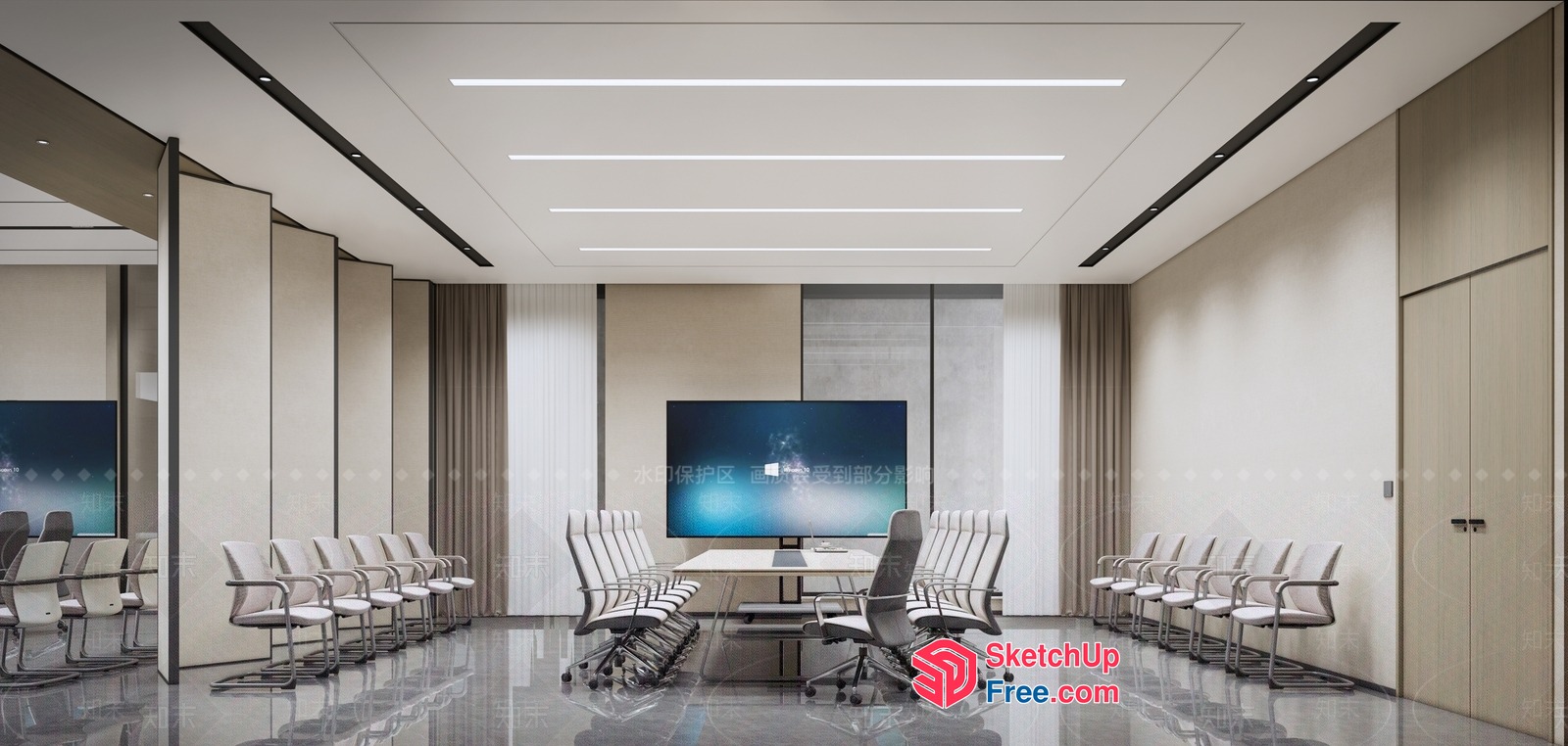 Modern Office Meeting Room With Sleek Conference Table And Comfortable Seating 3D SketchUp File