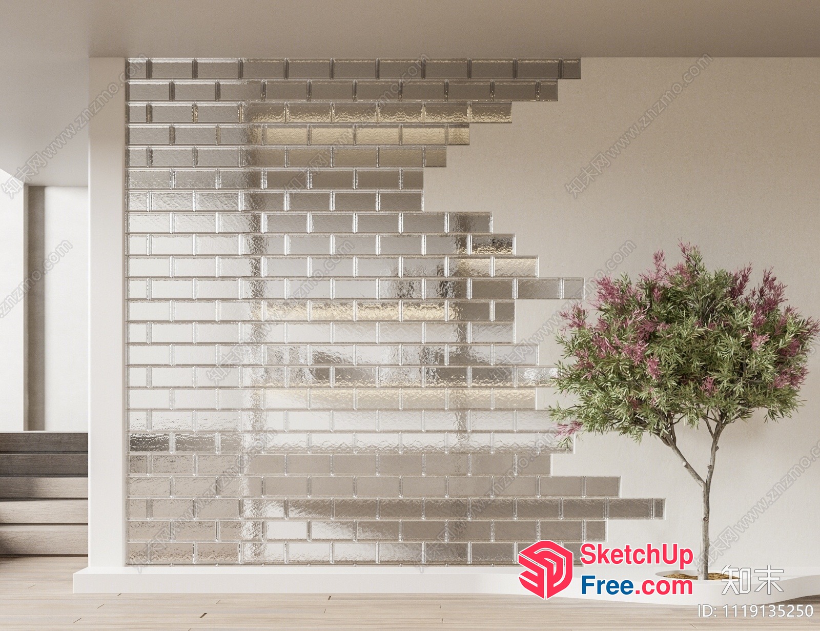 Silver Glass Brick Wall Interior 3D SketchUp File