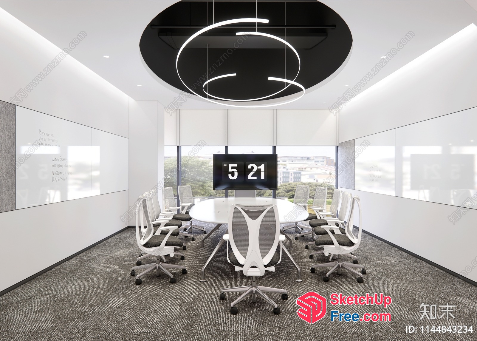 Modern Minimalist Conference Room With Circular Table And White Chairs 3D SketchUp File
