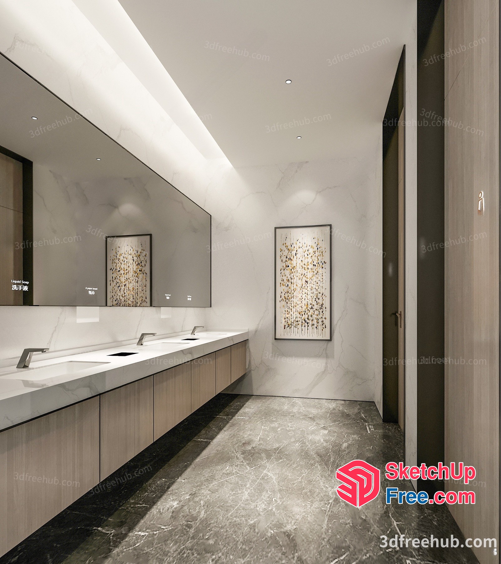 Modern Bathroom With Marble And Wood Accents 3D SketchUp File