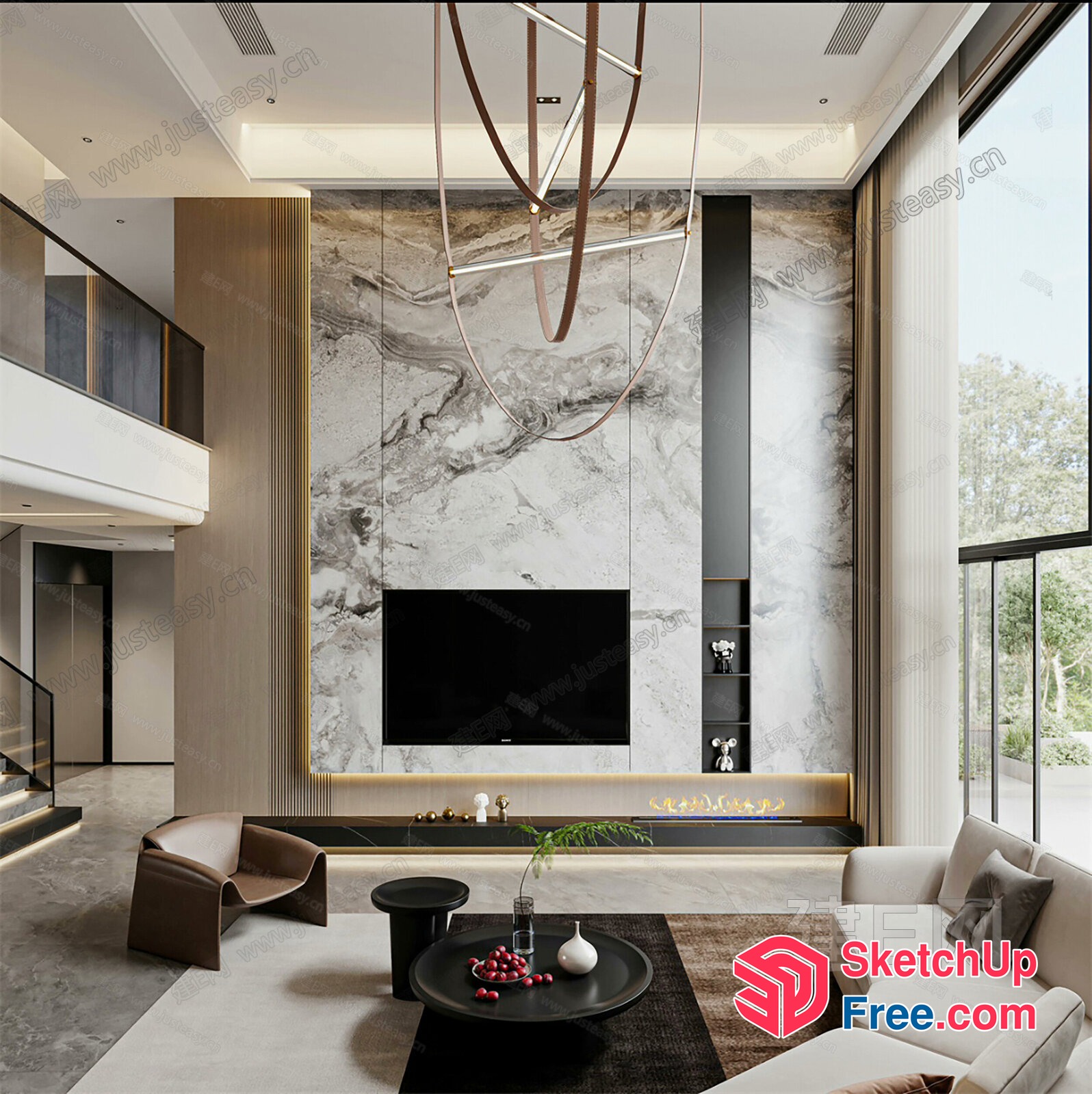 Modern Living Room With Fireplace And Tv 3D SketchUp File