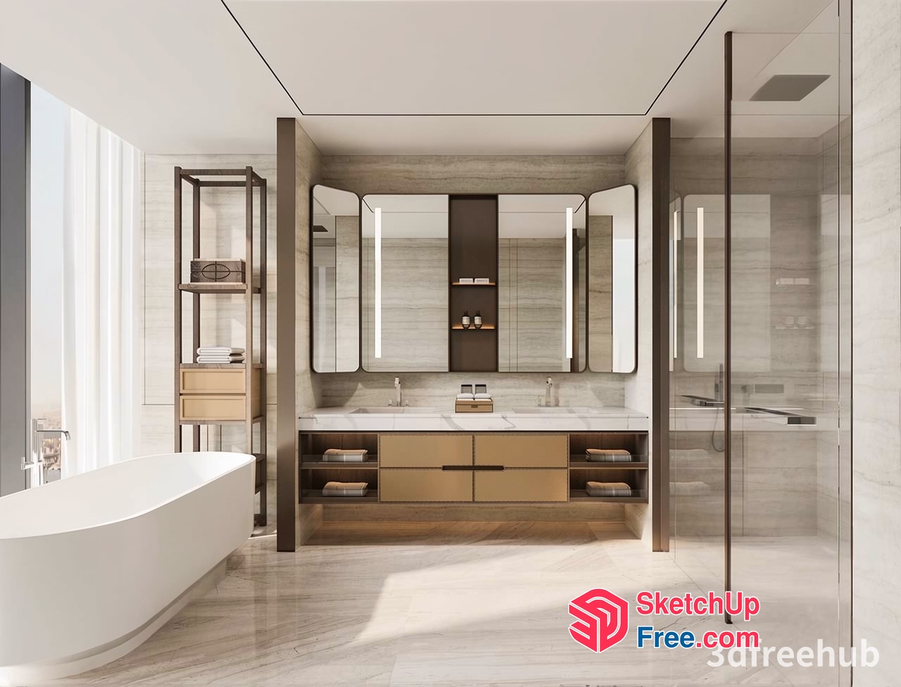Modern Bathroom With Elegant Fixtures And Natural Light 3D SketchUp File