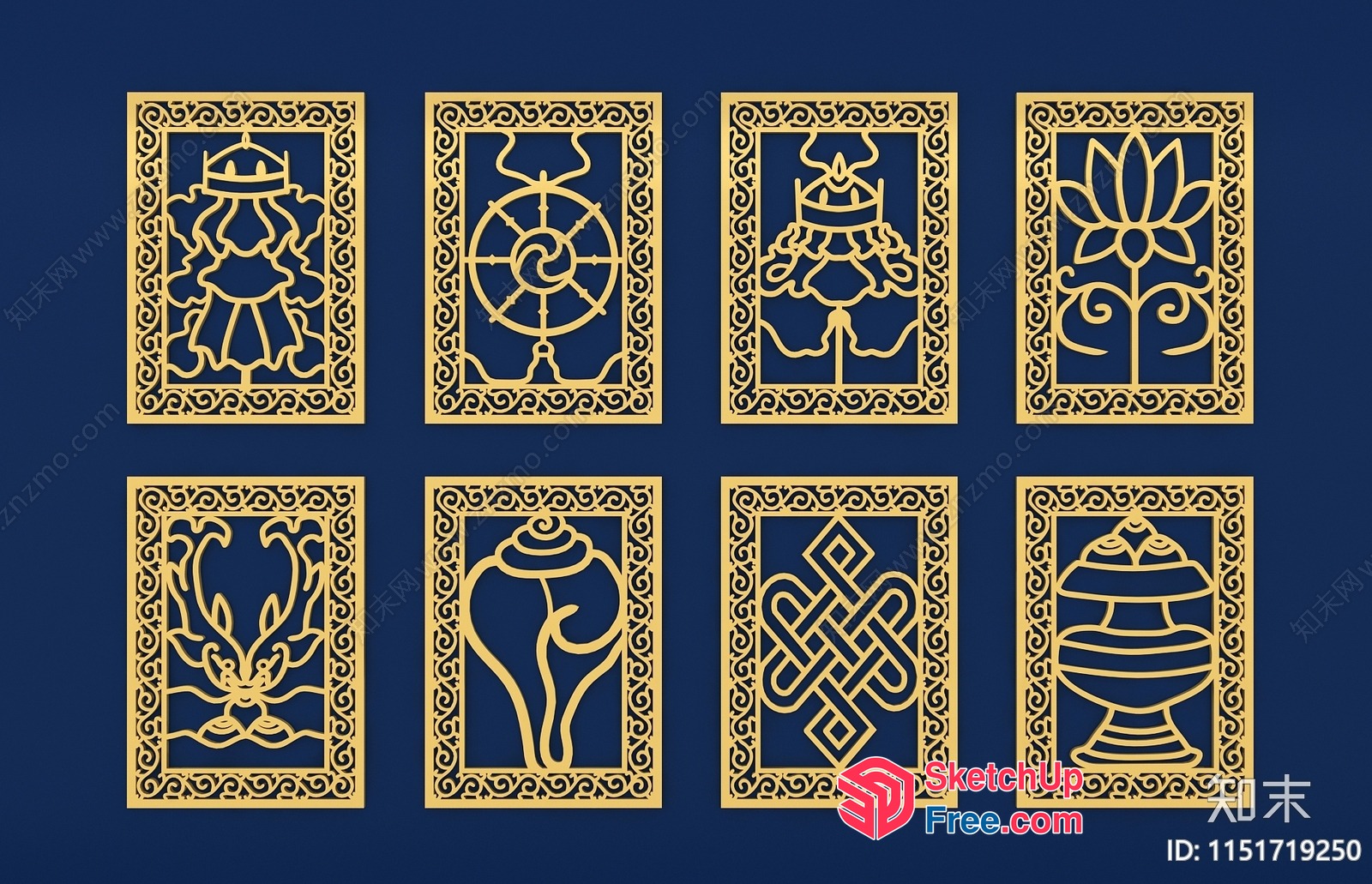 Elegant Gold-Trimmed Rectangular Decorative Panels 3D SketchUp File