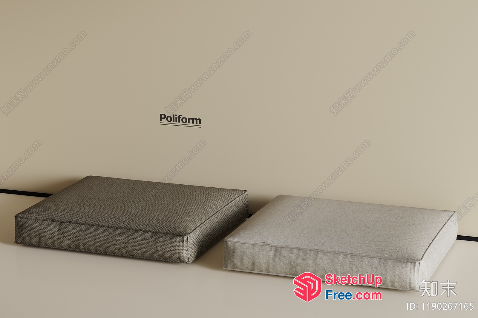 Two Square Cushions In Neutral Tones 3D SketchUp File