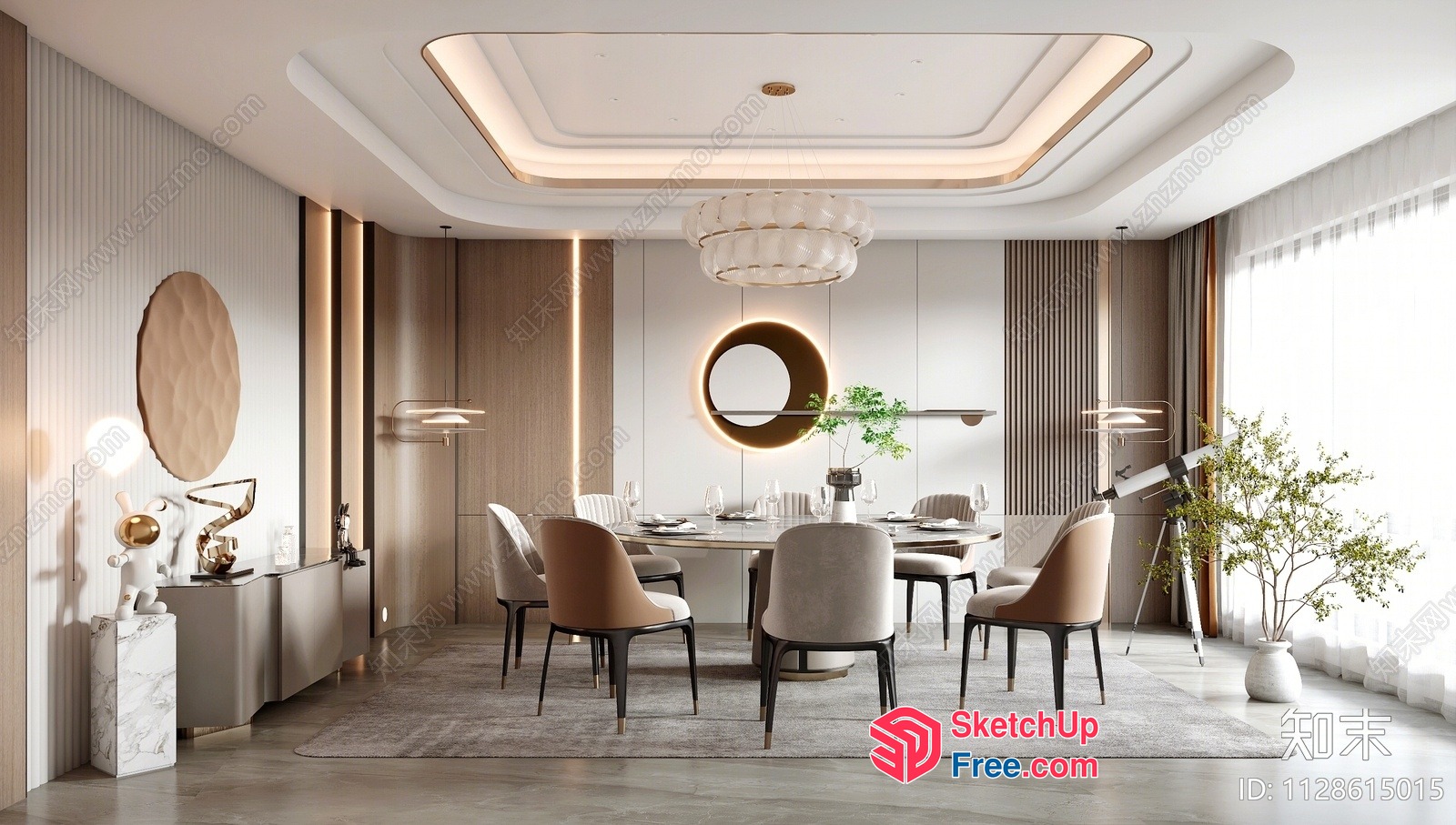 Elegant Modern Minimalist Dining Room Interior 3D SketchUp File