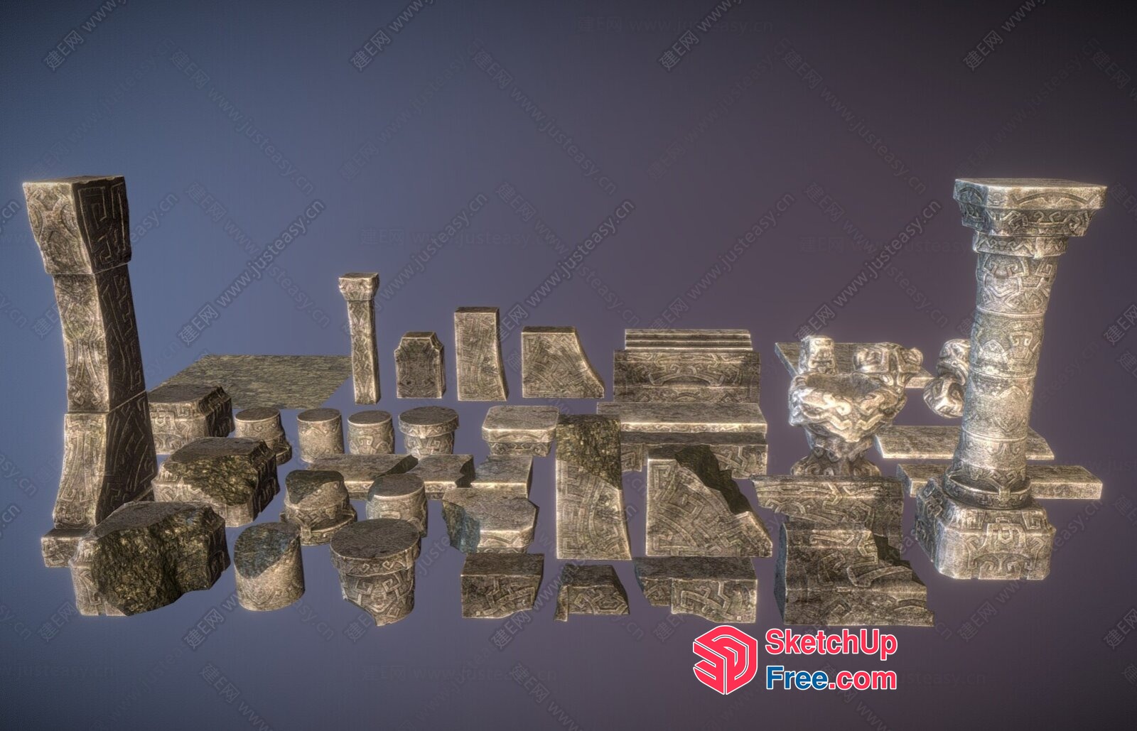 Ancient Stone Pillars And Blocks 3D SketchUp File