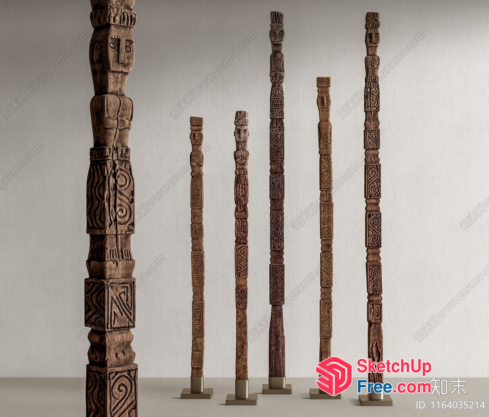 Intricate Wooden Pillars With Ornate Carvings 3D SketchUp File