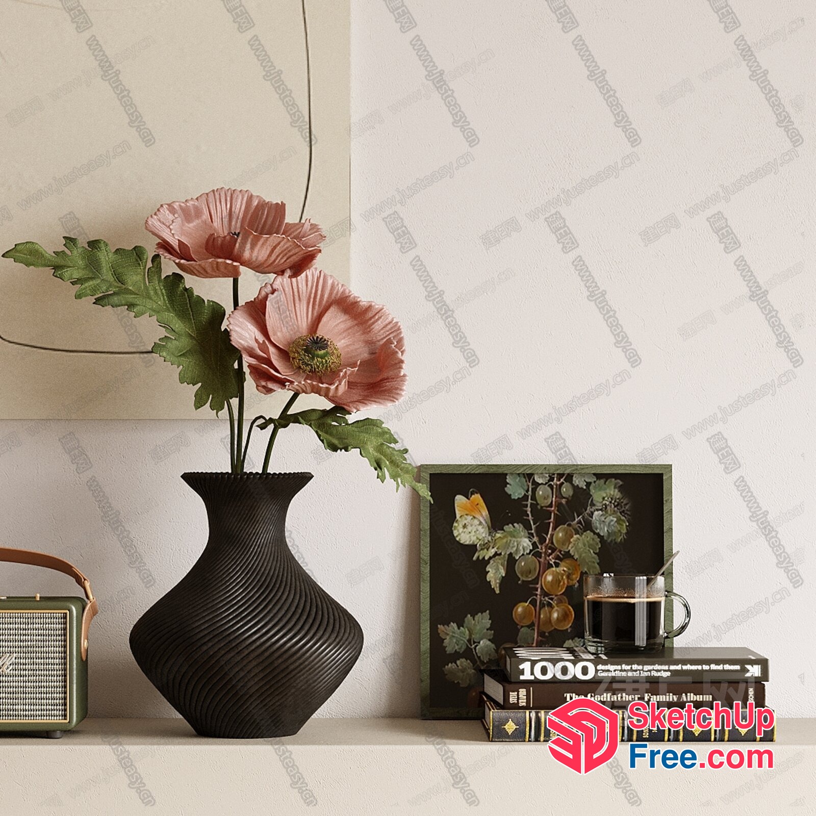 Elegant Shelf With Vase And Books 3D SketchUp File