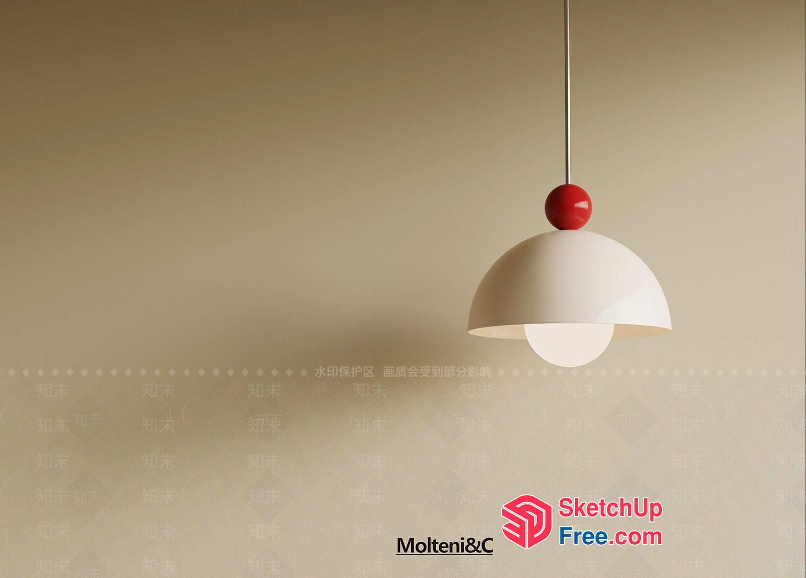 Minimalist White And Red Hanging Lamp 3D SketchUp File