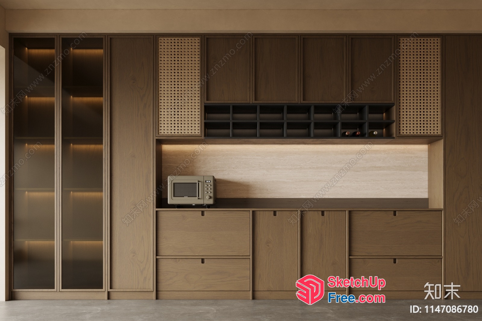 Wooden Kitchen Cabinet With Built-In Appliances 3D SketchUp File