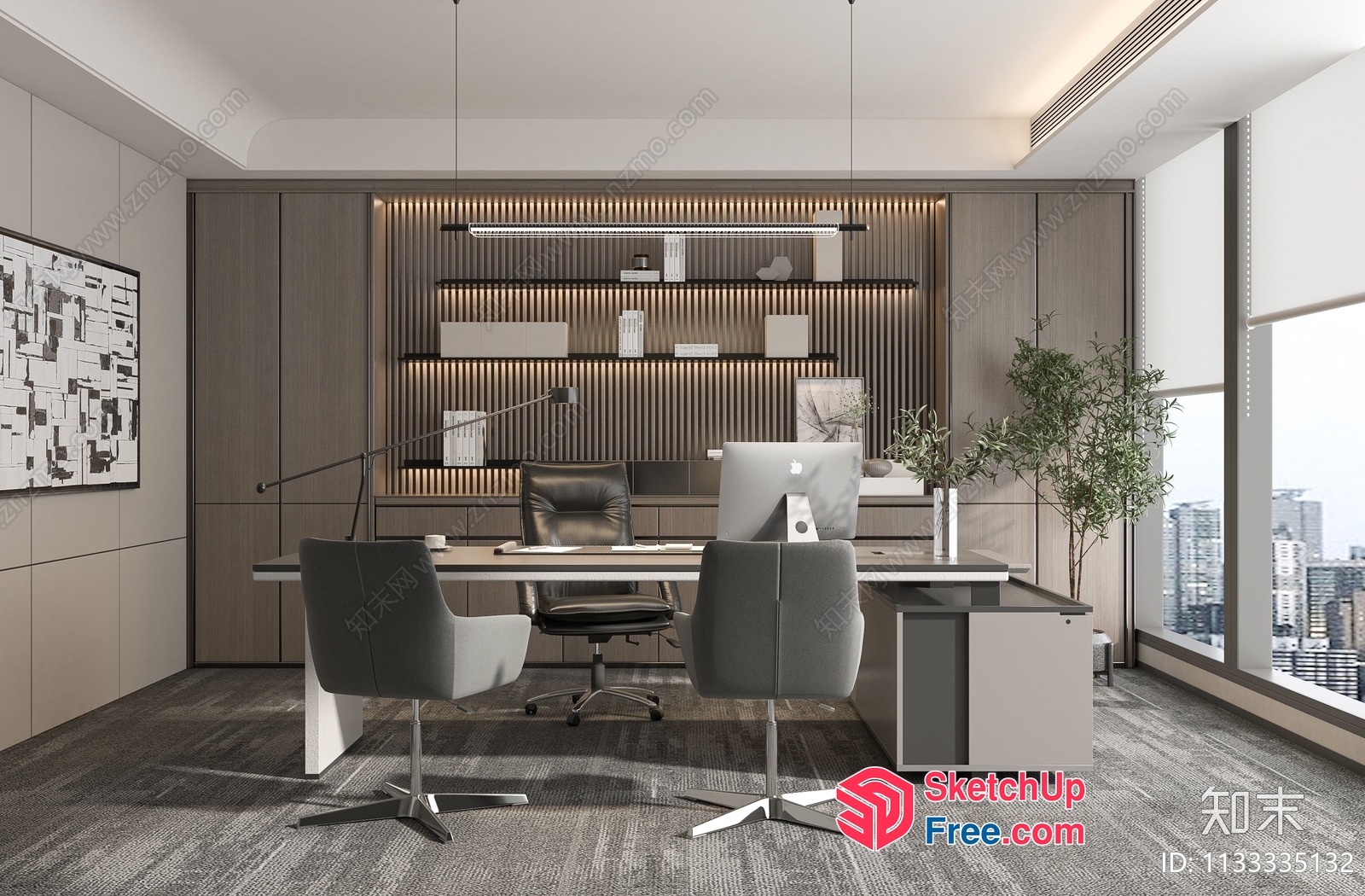 Modern Office Space With Sleek Furniture And City View 3D SketchUp File