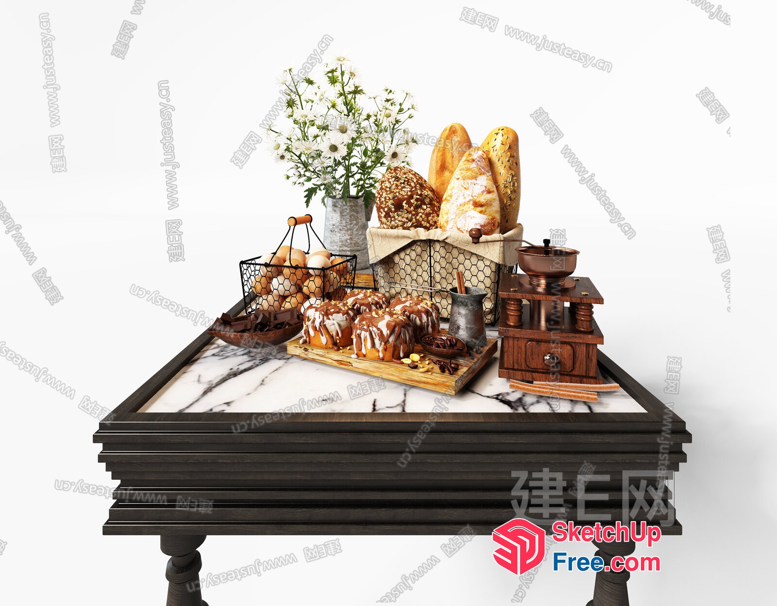 Baked Goods Display On Marble Table 3D SketchUp File