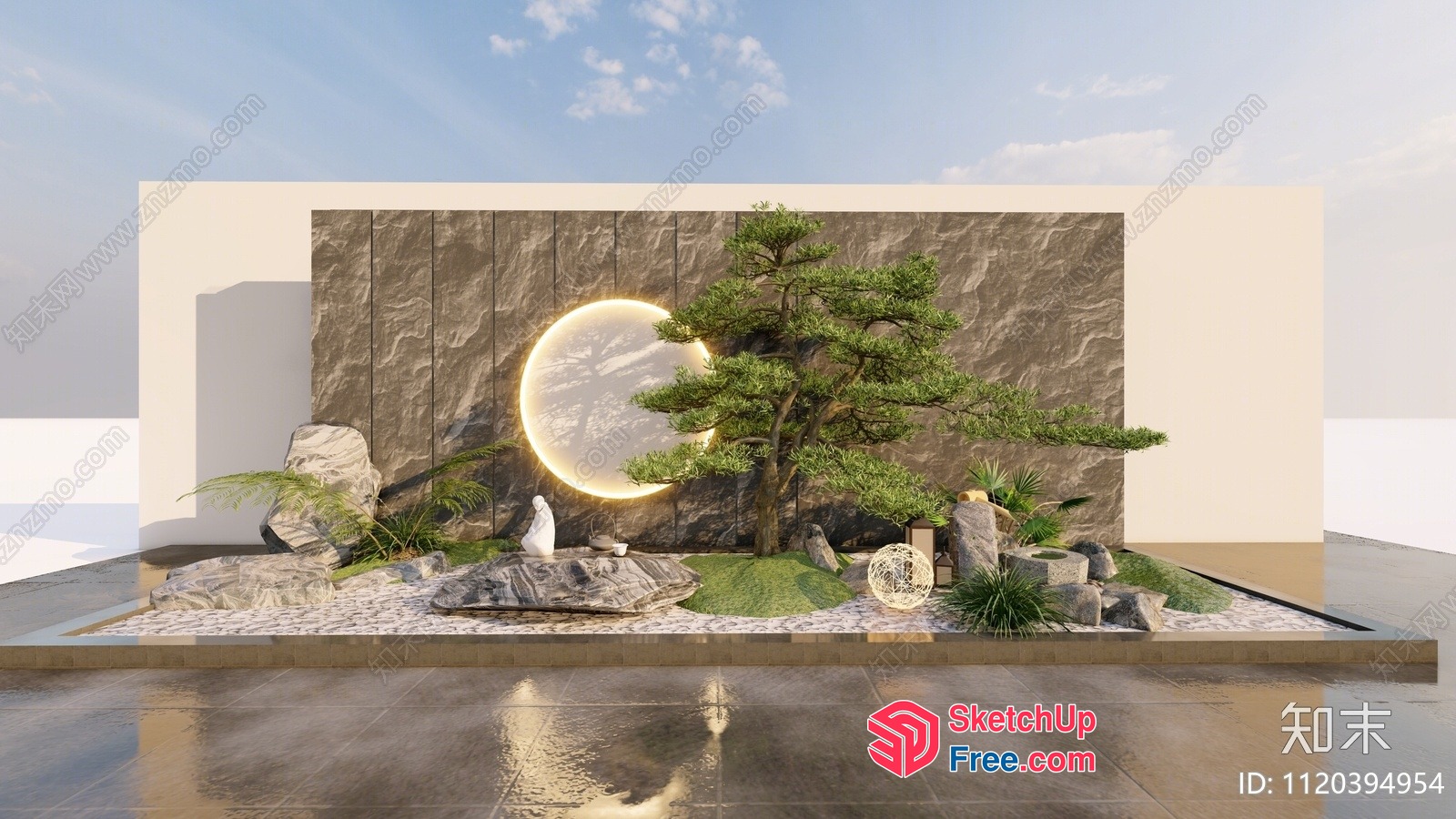 Serene Japanese Landscape With Moonlit Glow 3D SketchUp File
