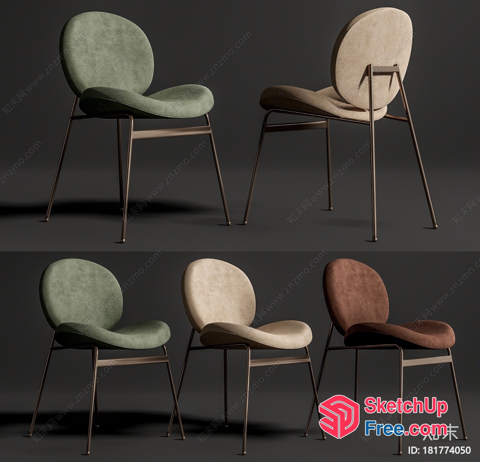Modern Chairs With Curved Backrests And Metal Legs 3D SketchUp File