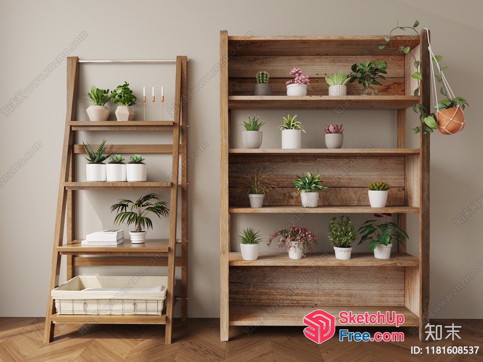 Ladder-Shelf Displaying Potted Plants 3D SketchUp File