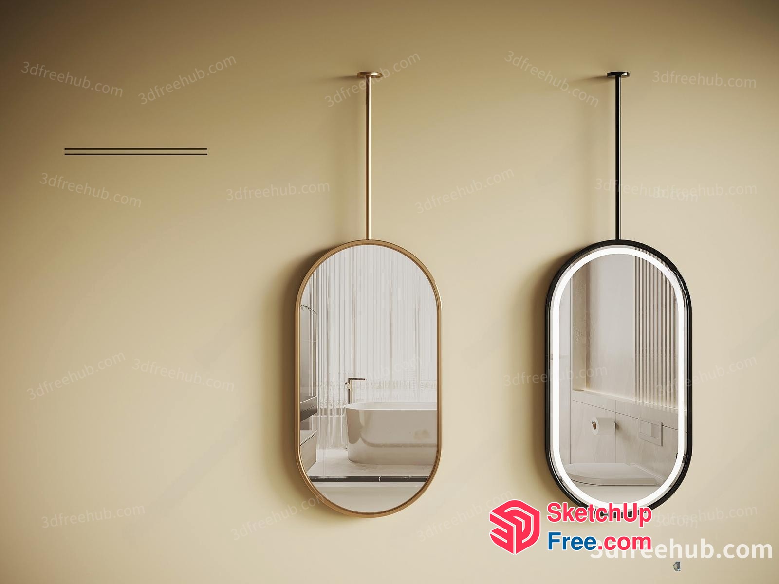 Oval Mirrors In A Creamy Bathroom 3D SketchUp File