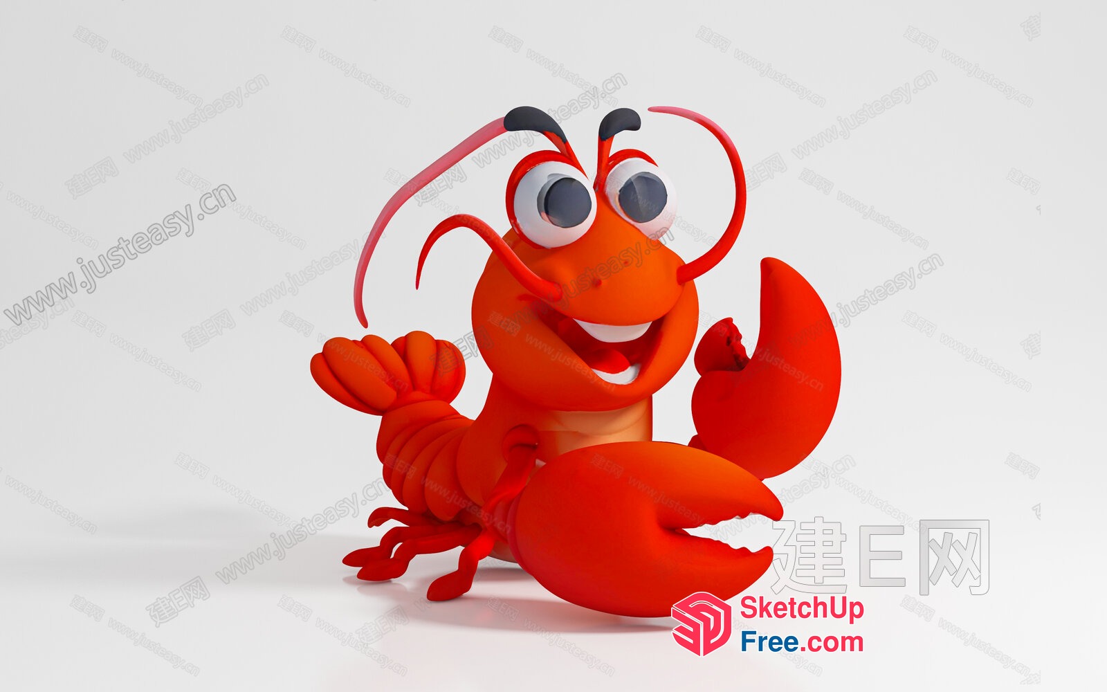 Red Cartoon Lobster With Big Eyes 3D SketchUp File