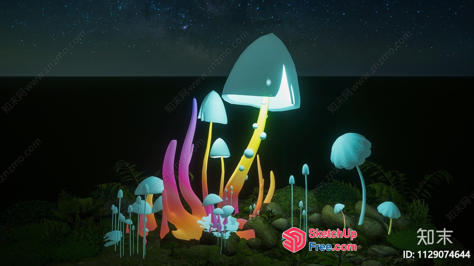 Glowing Mushrooms In The Dark Forest 3D SketchUp File