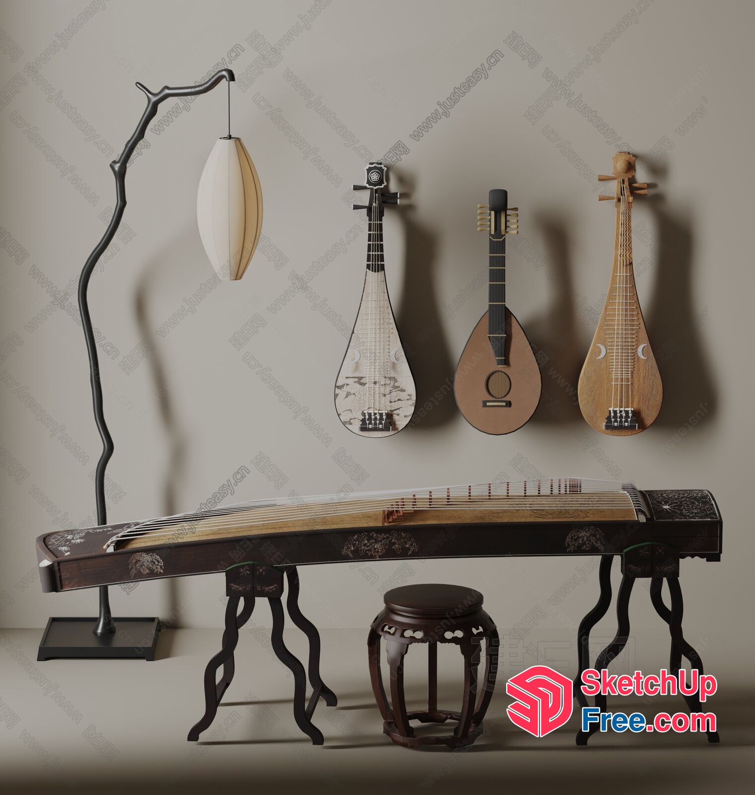 Musical Instruments Displayed In A Minimalist Setting 3D SketchUp File
