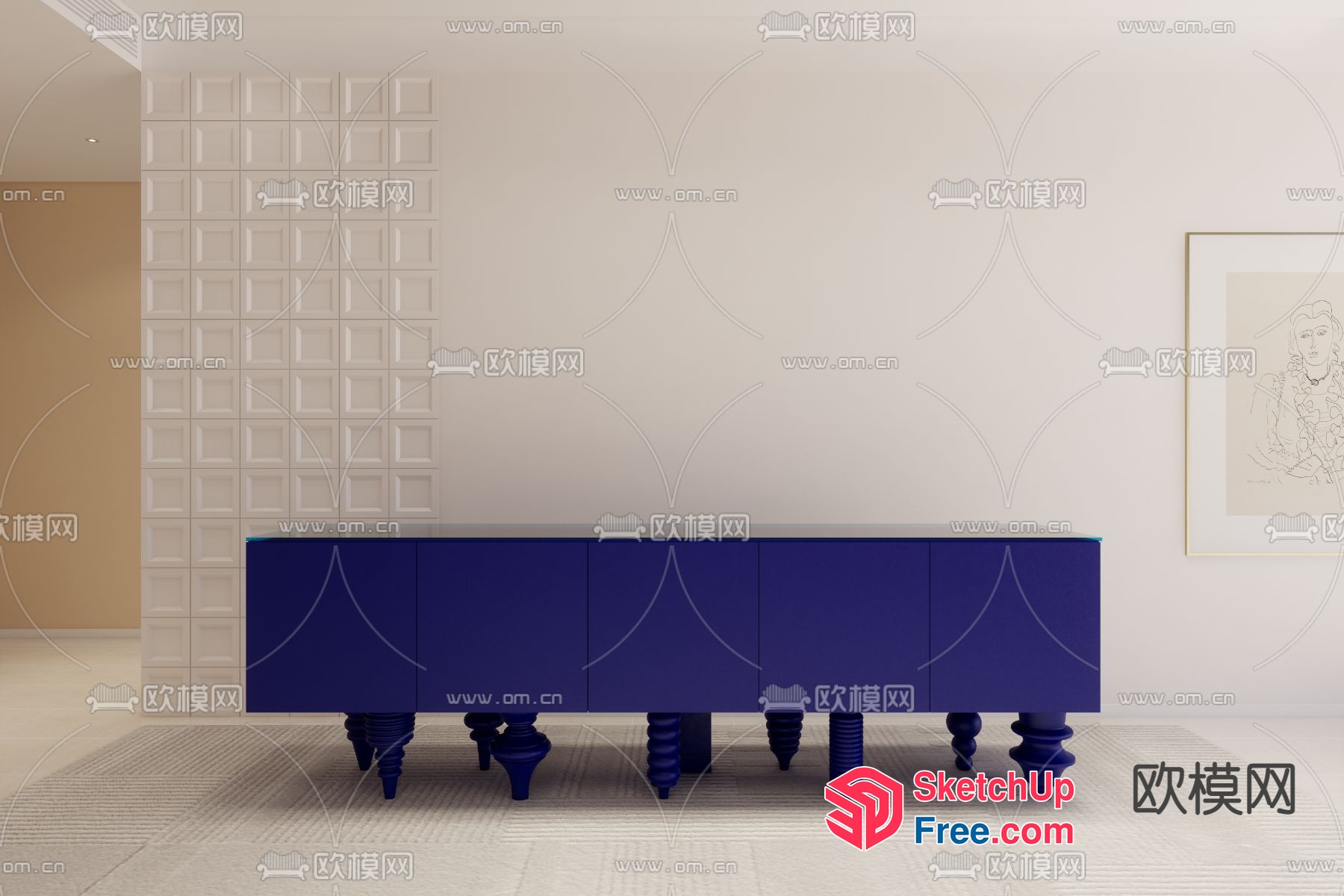 Modern Minimalist Japanese Style Living Room Furniture 3D SketchUp File