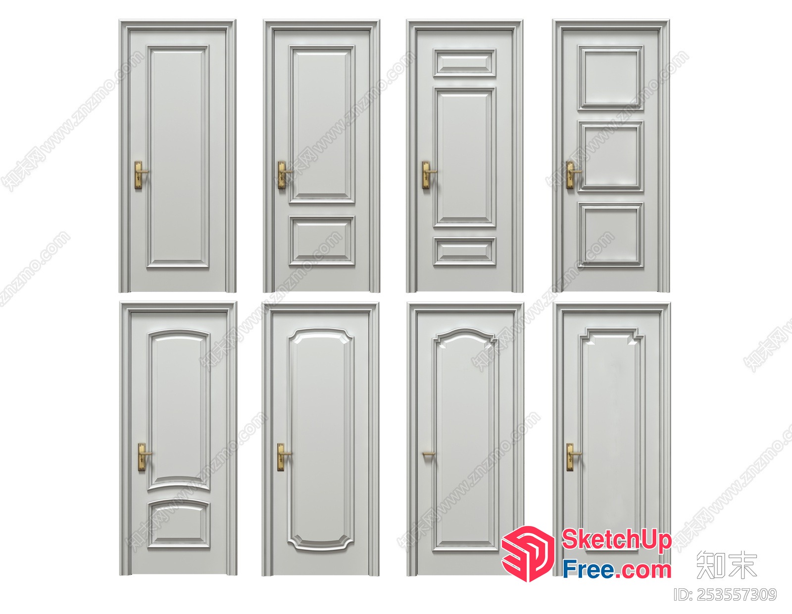 Elegant White Doors With Ornate Details 3D SketchUp File