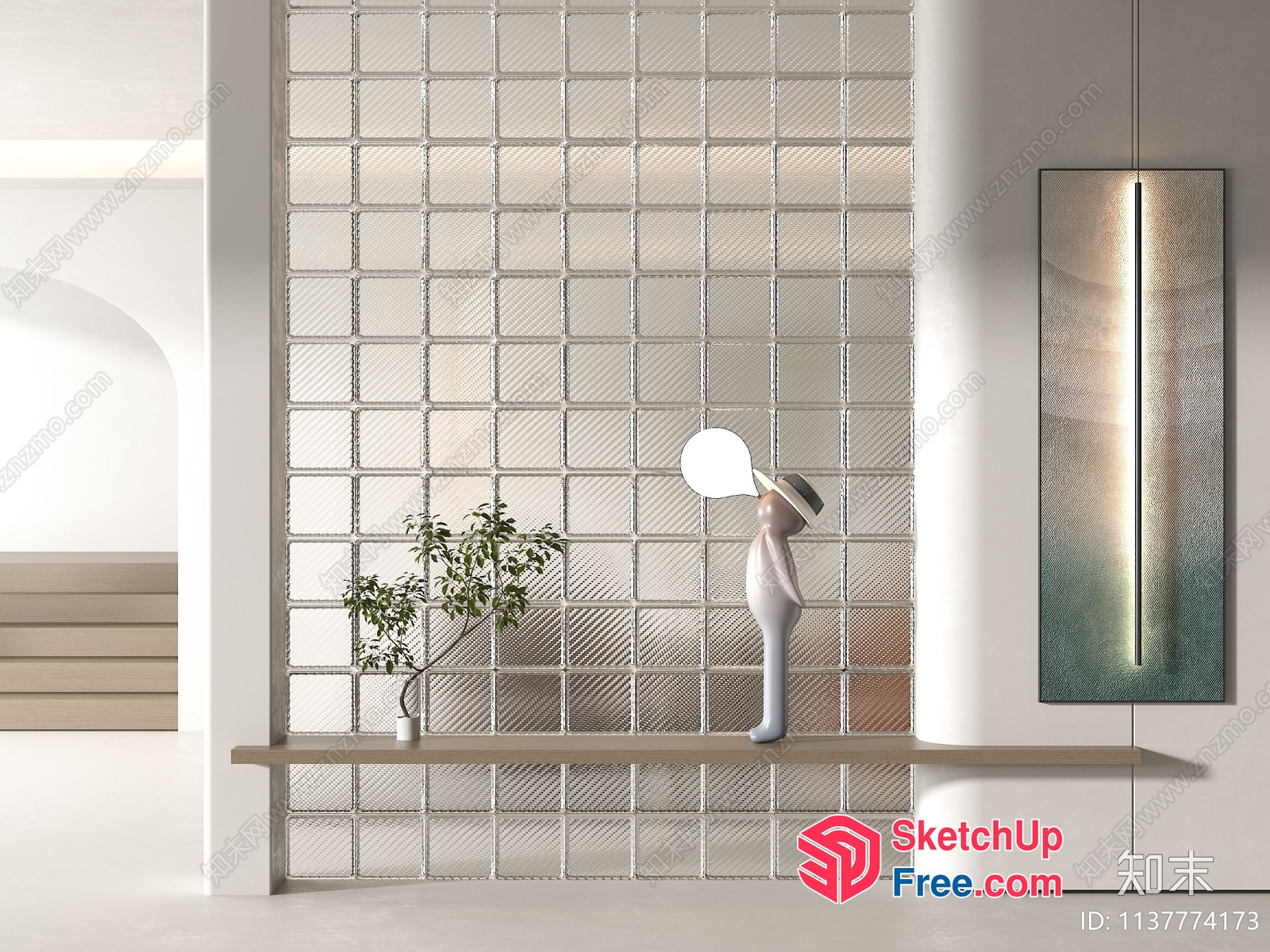 Modern Minimalist Interior Design With Glass Brick Wall 3D SketchUp File