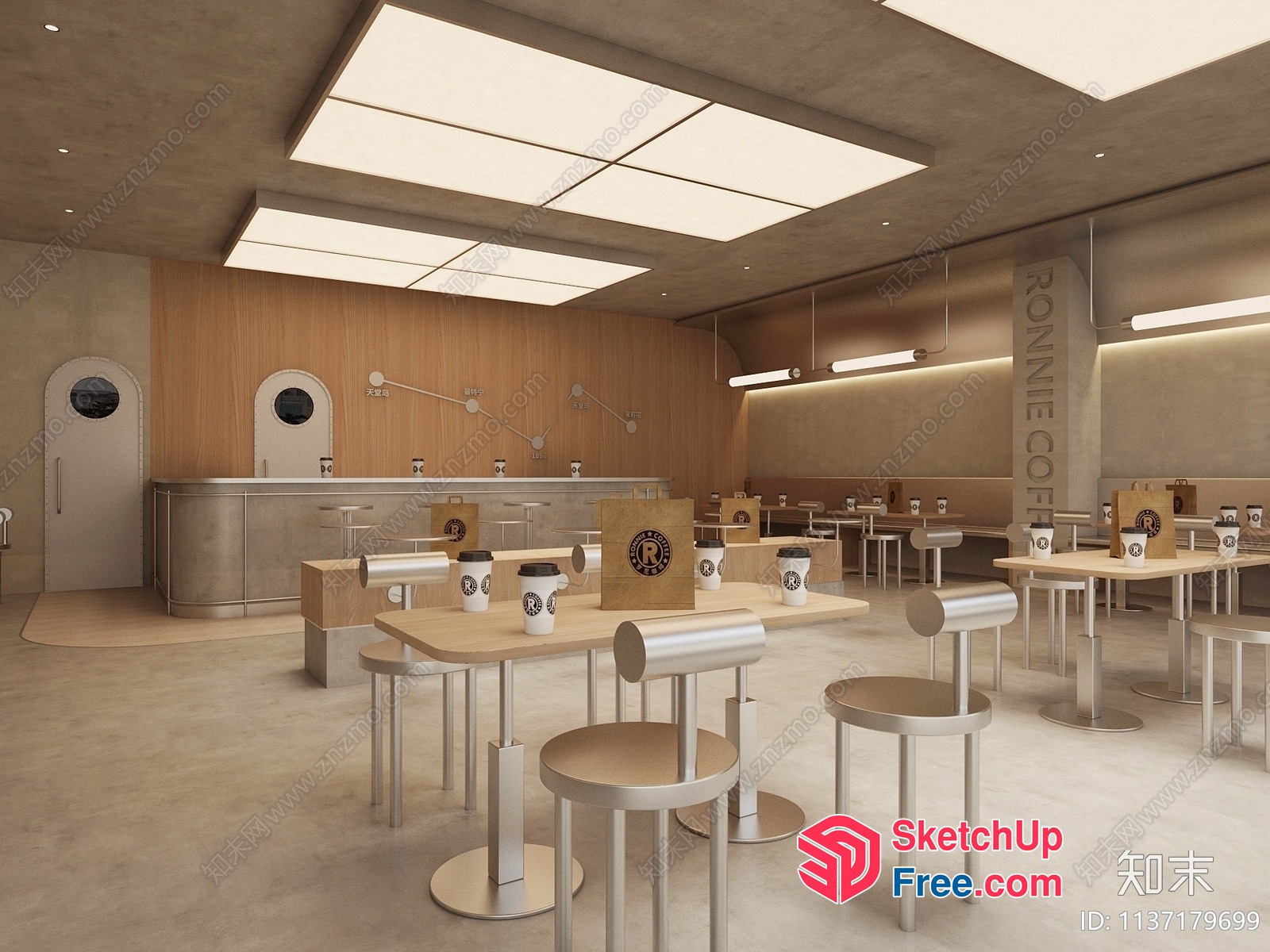 Modern Industrial Style Coffee Shop Interior 3D SketchUp File