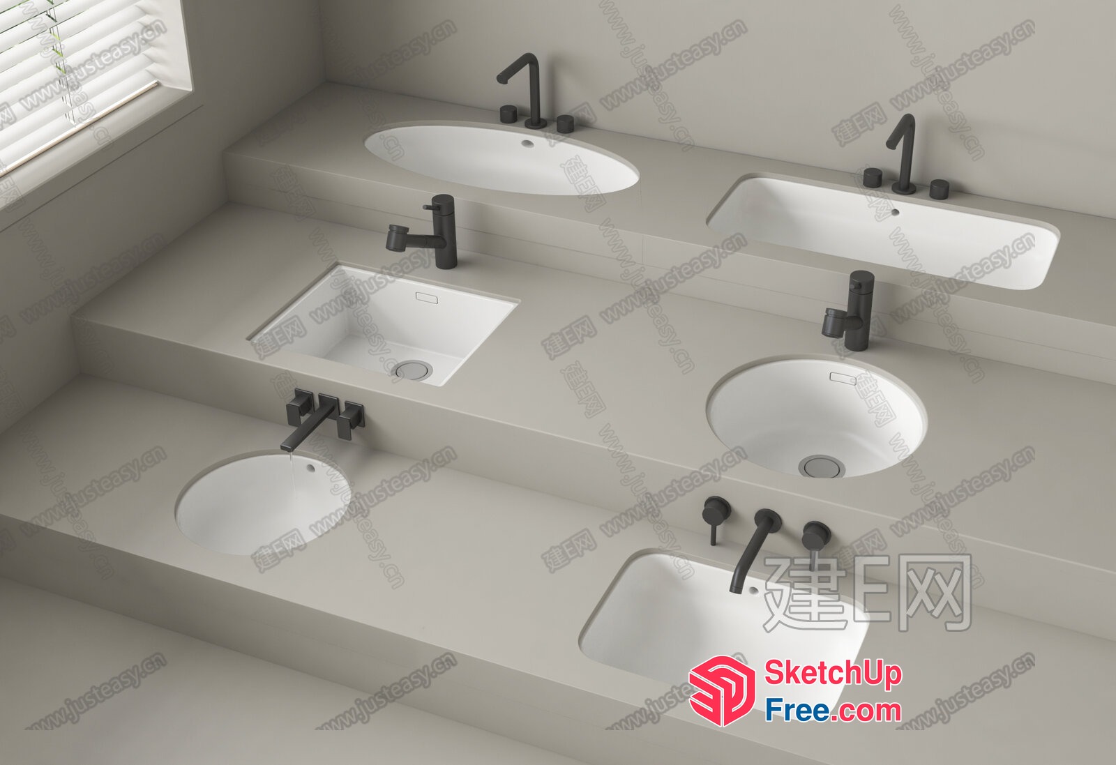 Modern Bathroom Sink Set With Black Faucets 3D SketchUp File