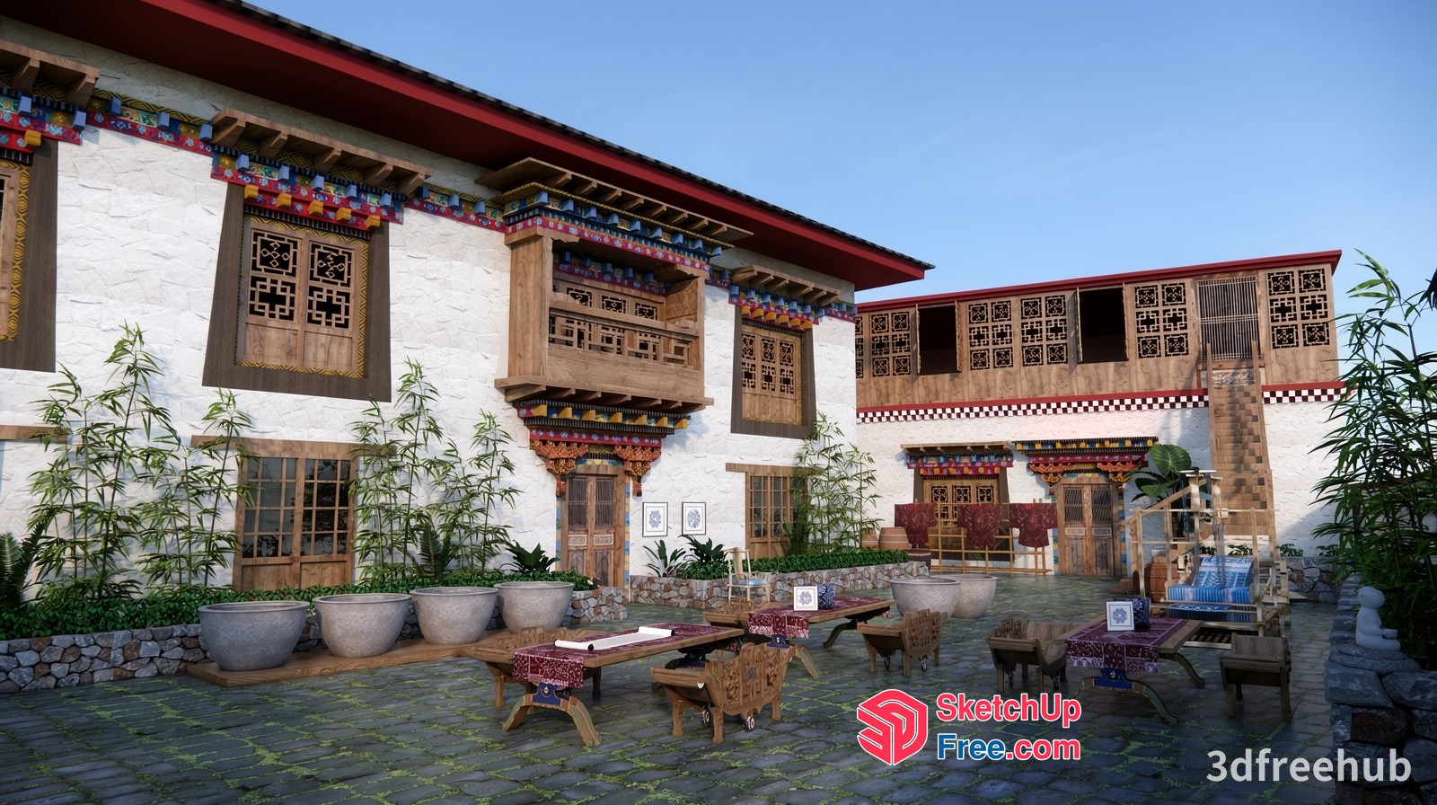 Traditional Asian Style Homestay Exterior 3D SketchUp File