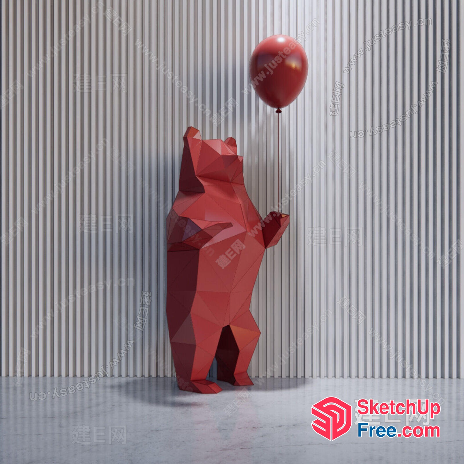 Red Geometric Bear With Balloon 3D SketchUp File