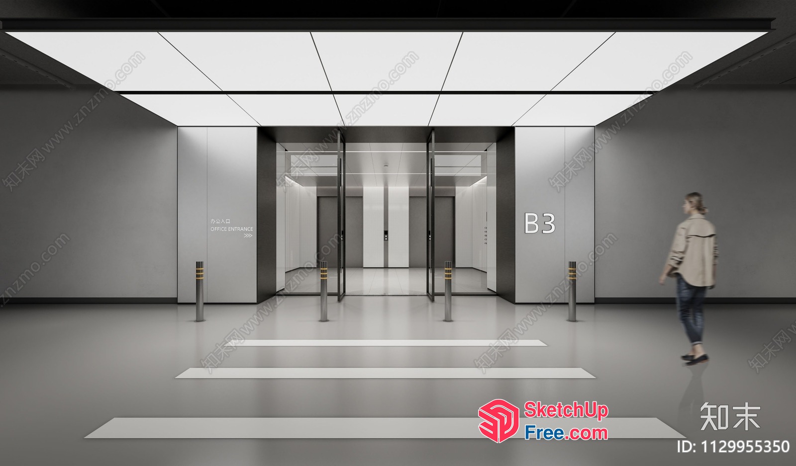 Modern Office Building Interior Design With Elevators 3D SketchUp File