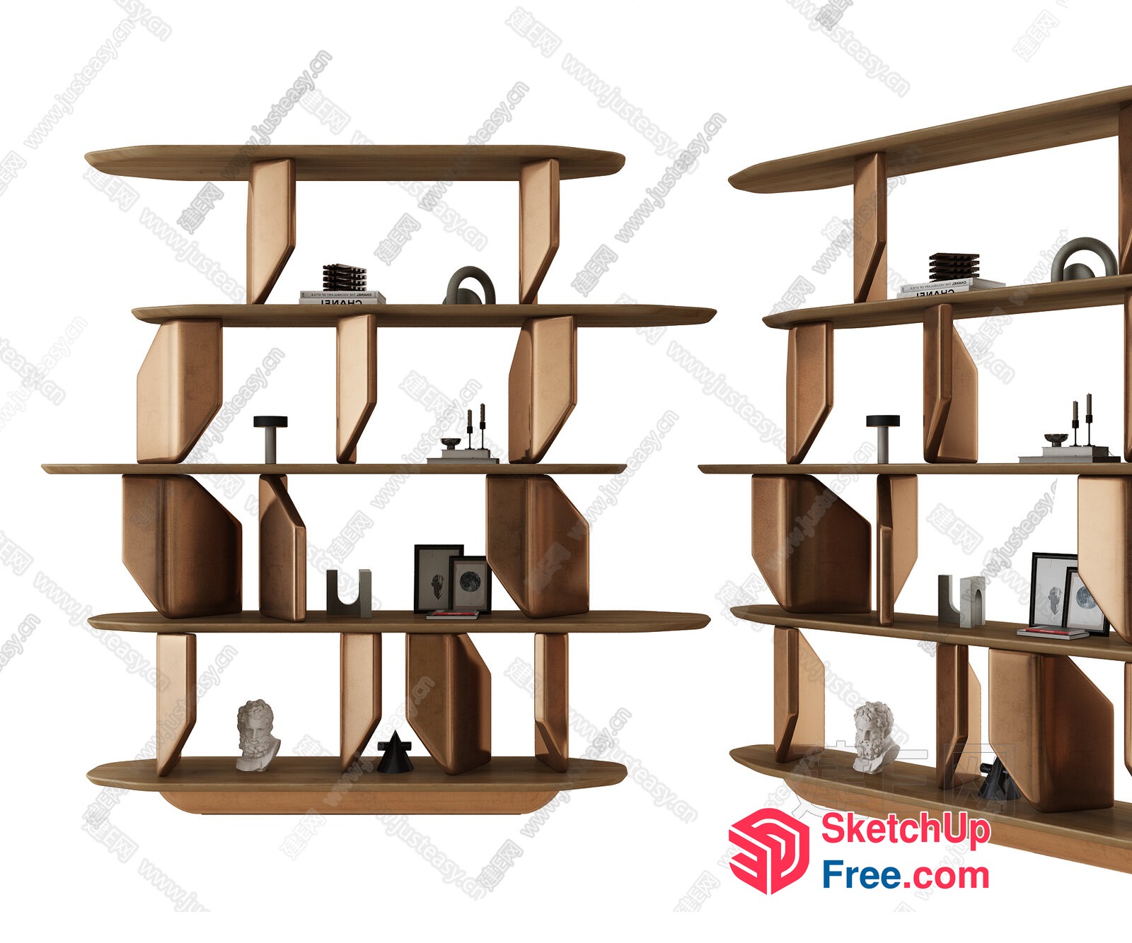 Modern Wooden Shelving Unit With Unique Design Elements 3D SketchUp File