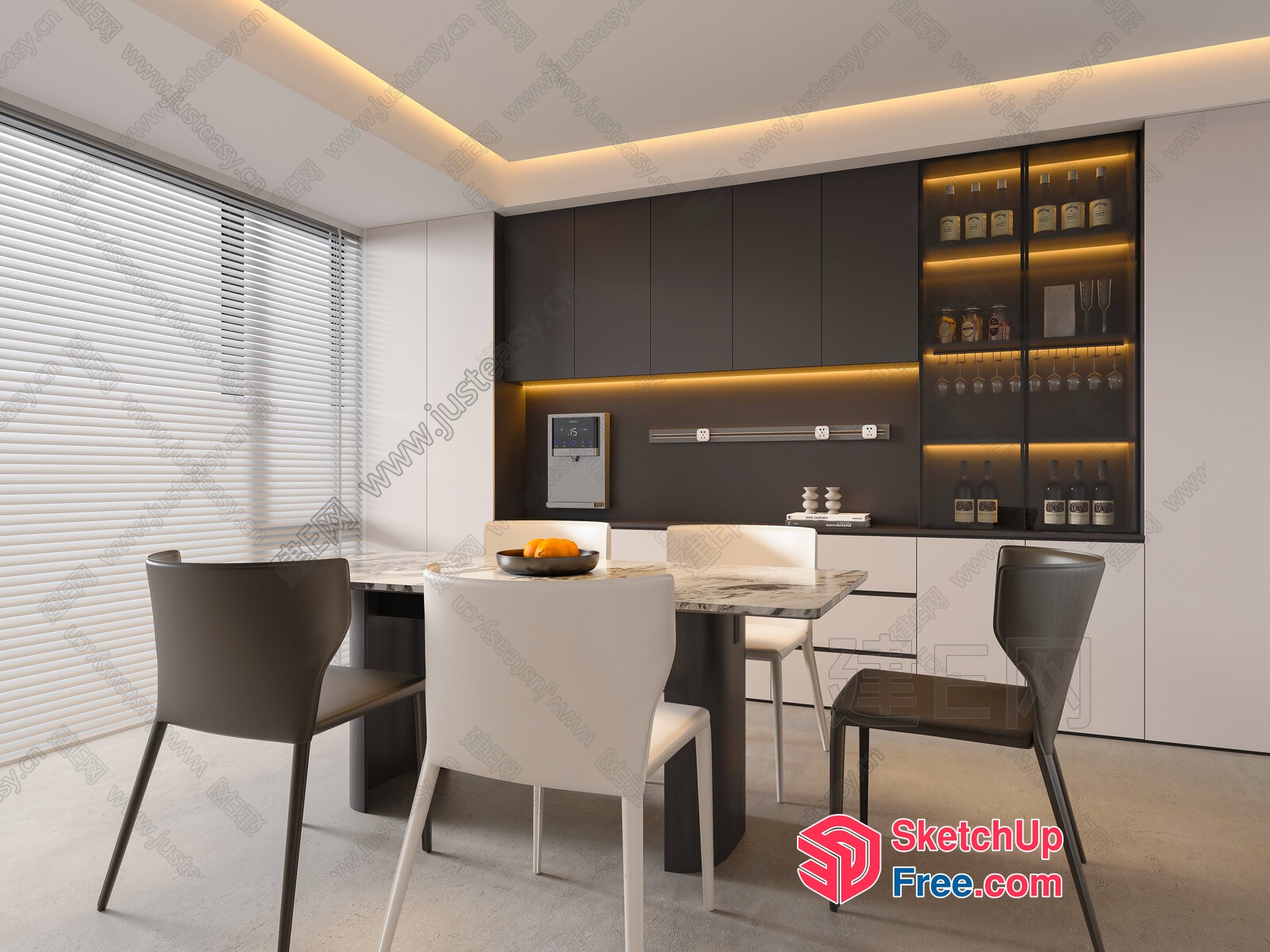 Modern Minimalist Dining Room With Sleek Furniture And Lighting 3D SketchUp File