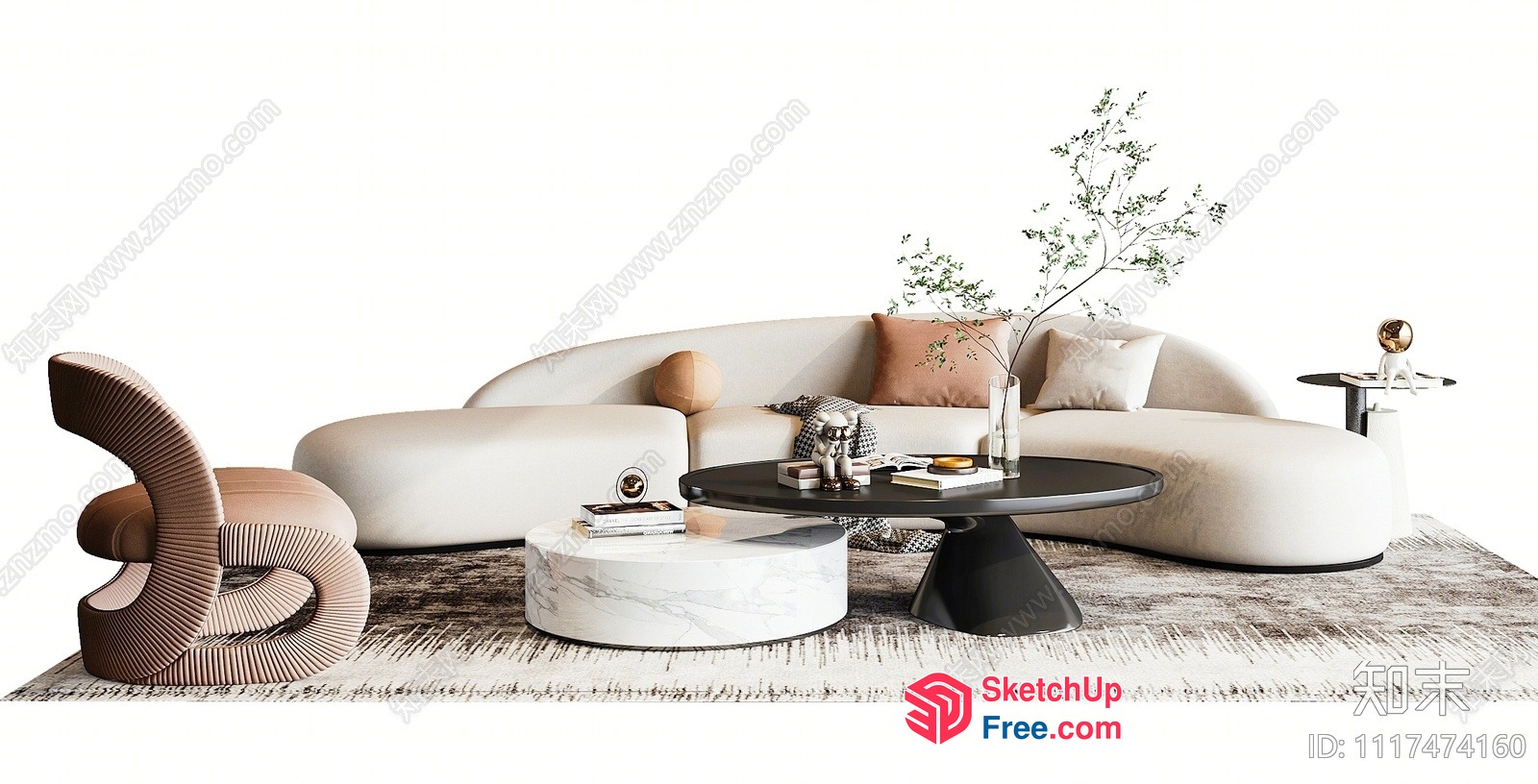 Modern Minimalist Creamy Style Living Room Interior 3D SketchUp File