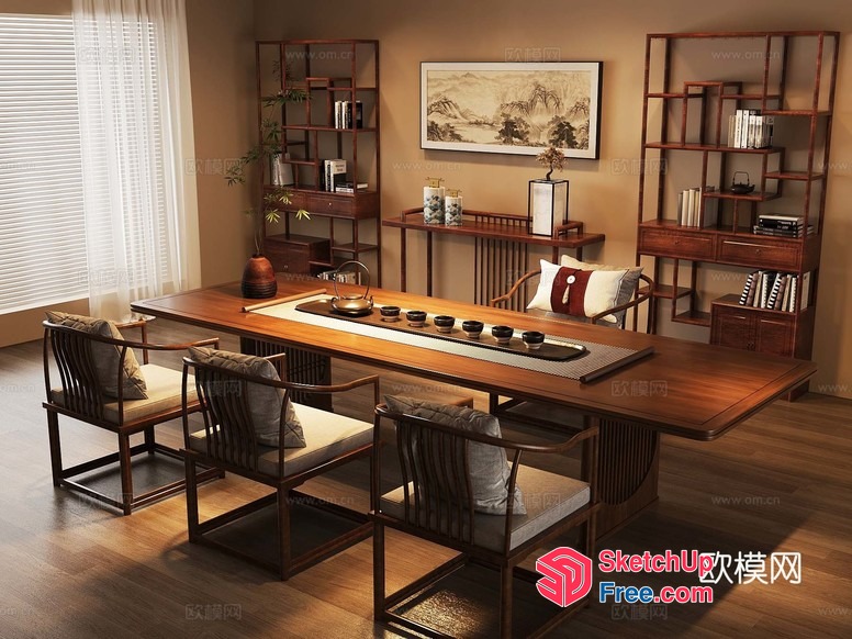 Elegant Wood And Metal Table And Chairs Setting 3D SketchUp File