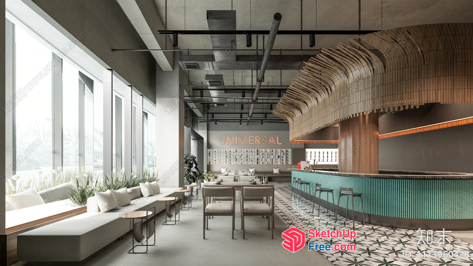 Modern Industrial Style Restaurant Interior 3D SketchUp File