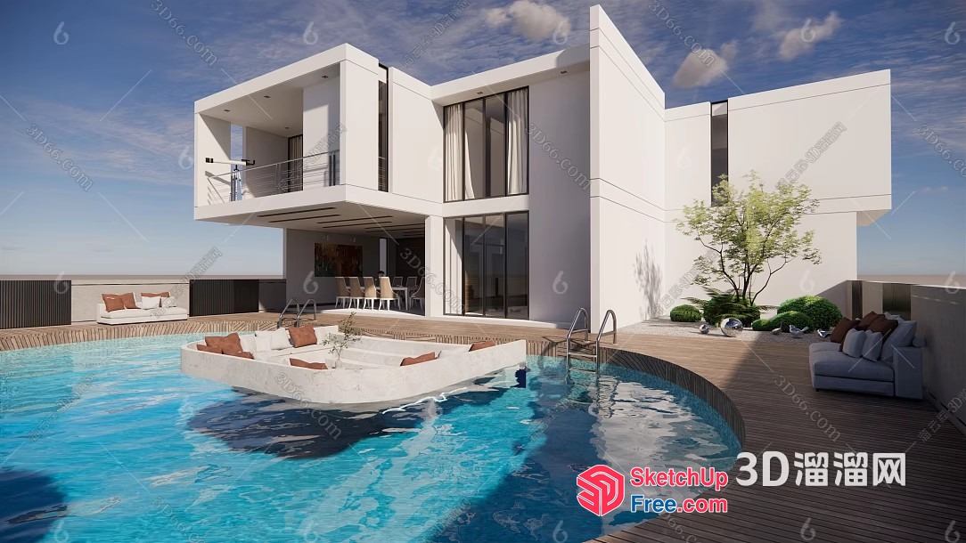 Modern Villa With Pool And Outdoor Seating 3D SketchUp File