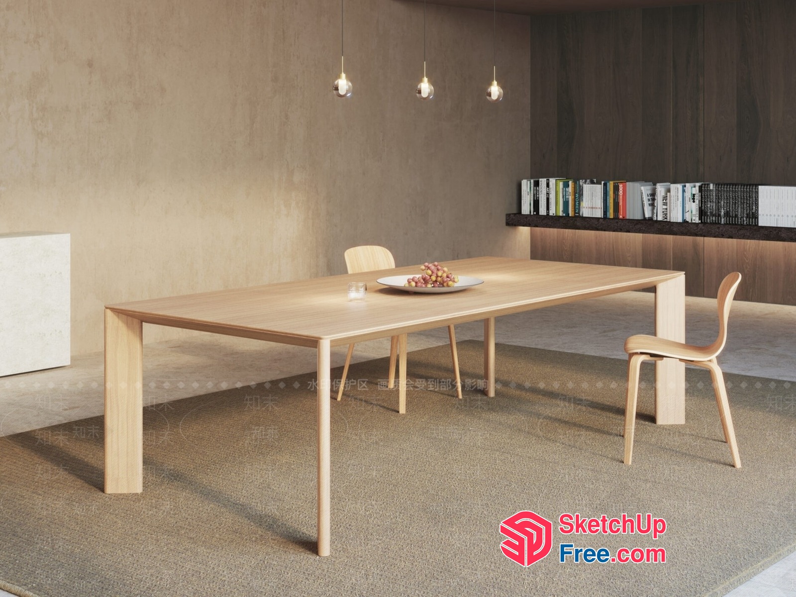 Minimalist Dining Room With Light Wood Table And Chairs 3D SketchUp File