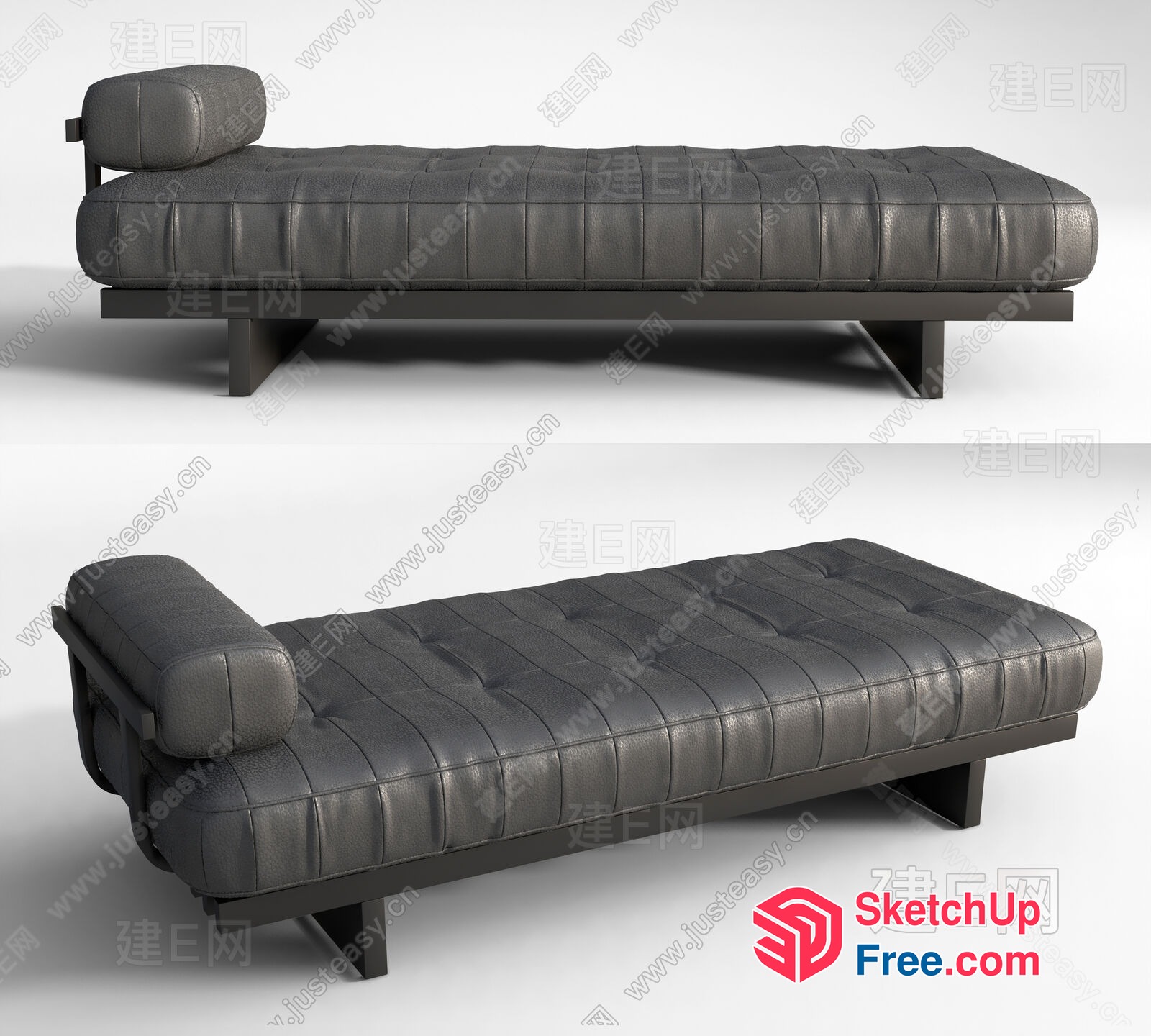 Modern Black Leather Sofa Bed 3D SketchUp File
