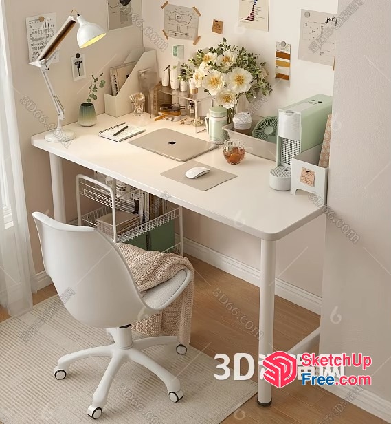 Minimalist White Office Desk And Chair 3D SketchUp File