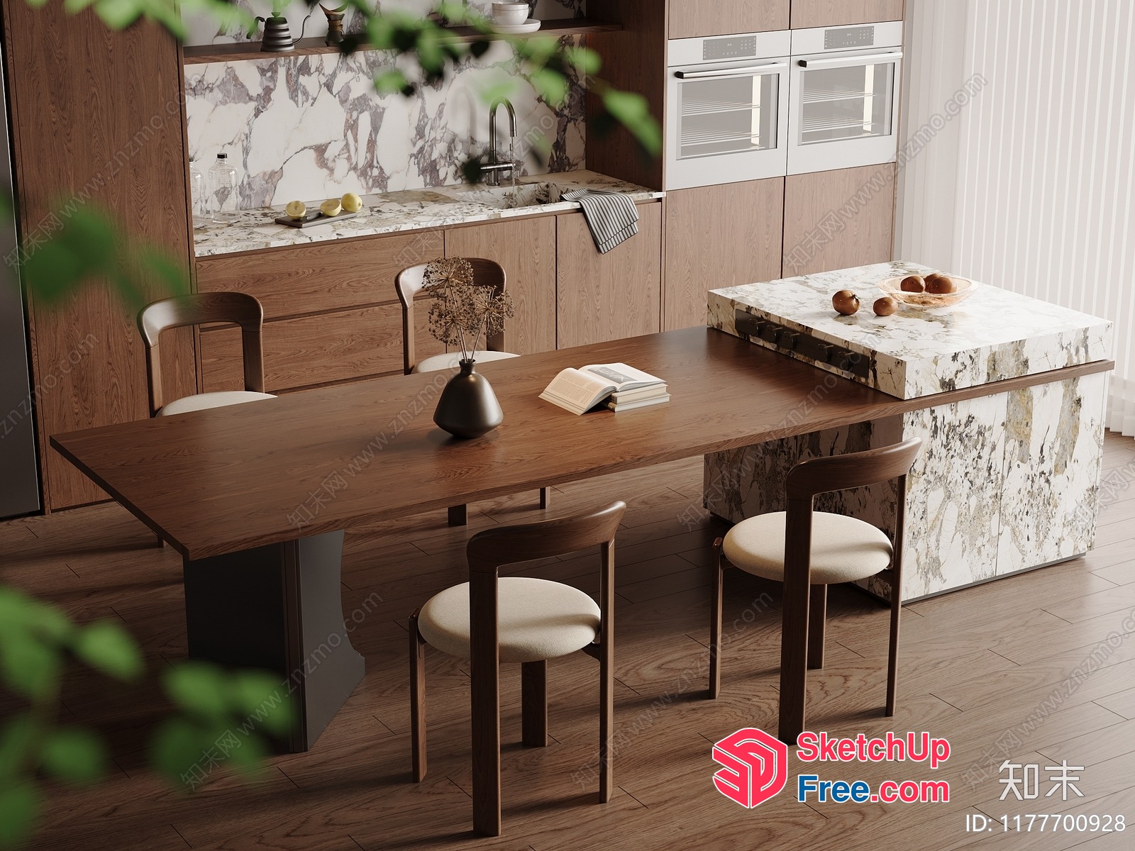 Modern Minimalist Dining Room With Wooden Table And Chairs 3D SketchUp File