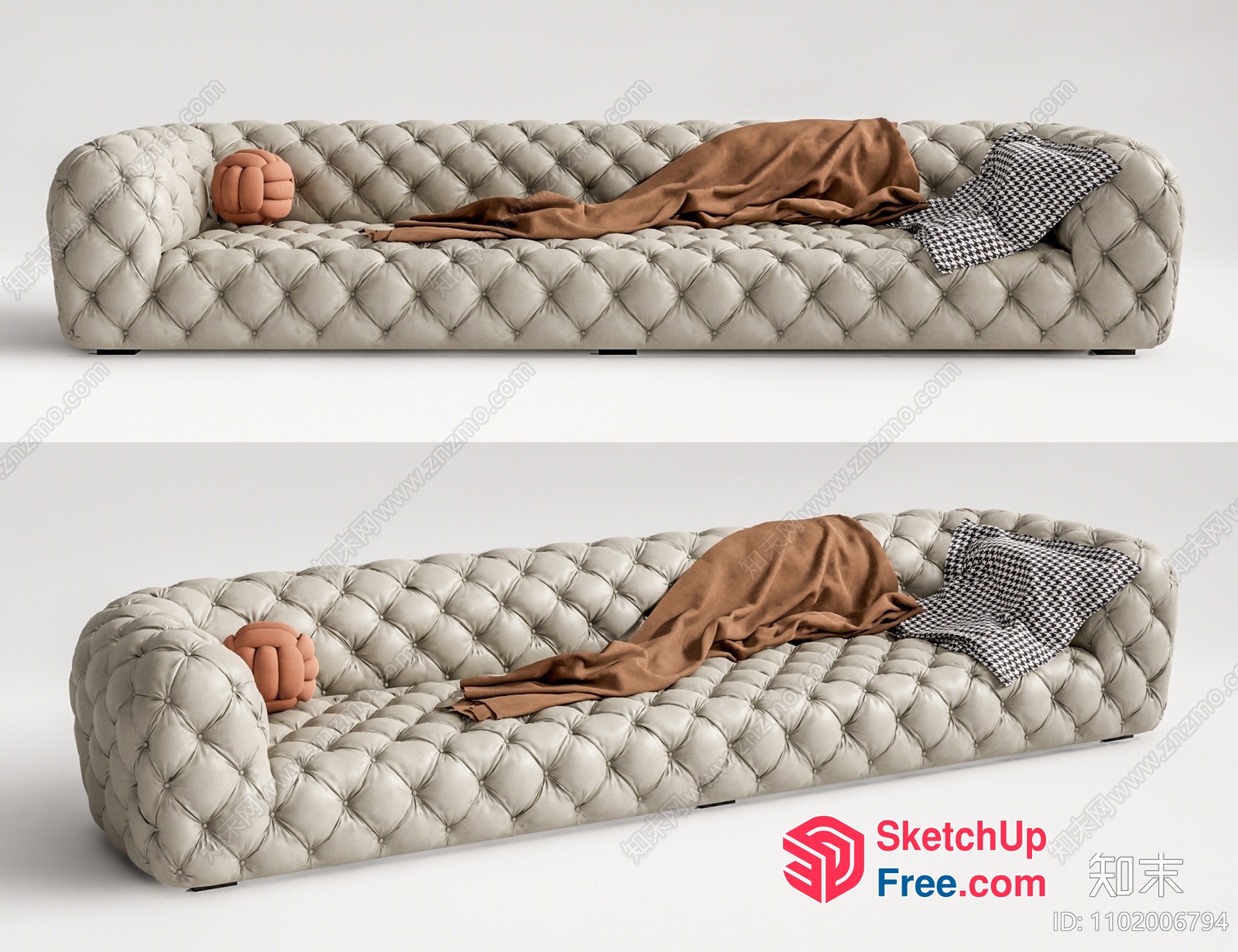 Sleek Modern Sofa With Tufted Design And Neutral Color 3D SketchUp File