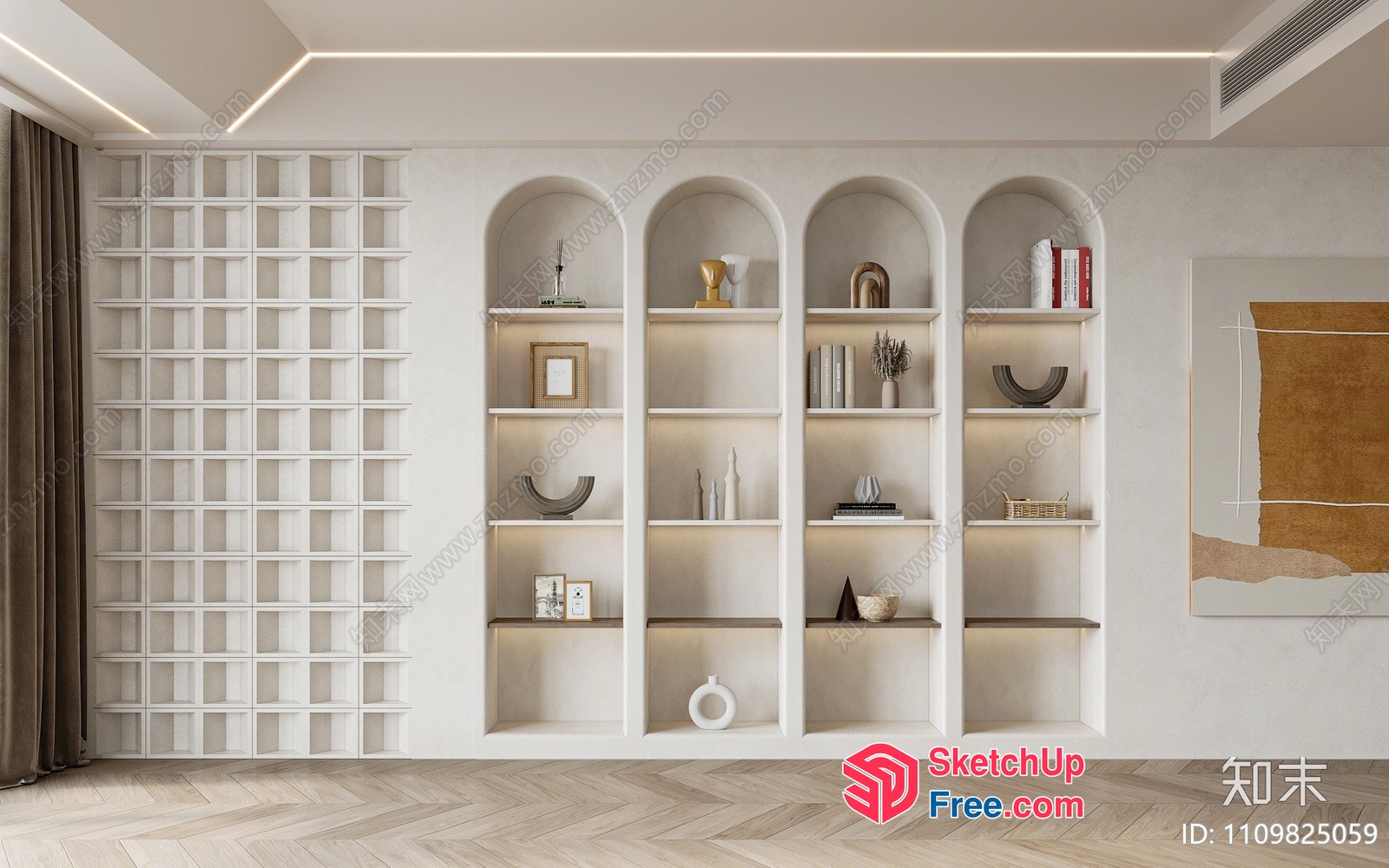 Elegant White And Brown Decorative Shelving Unit 3D SketchUp File