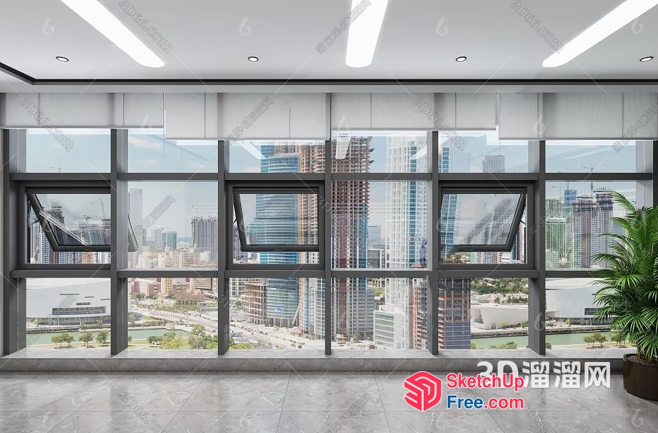 Modern Office Building Interior With City View 3D SketchUp File